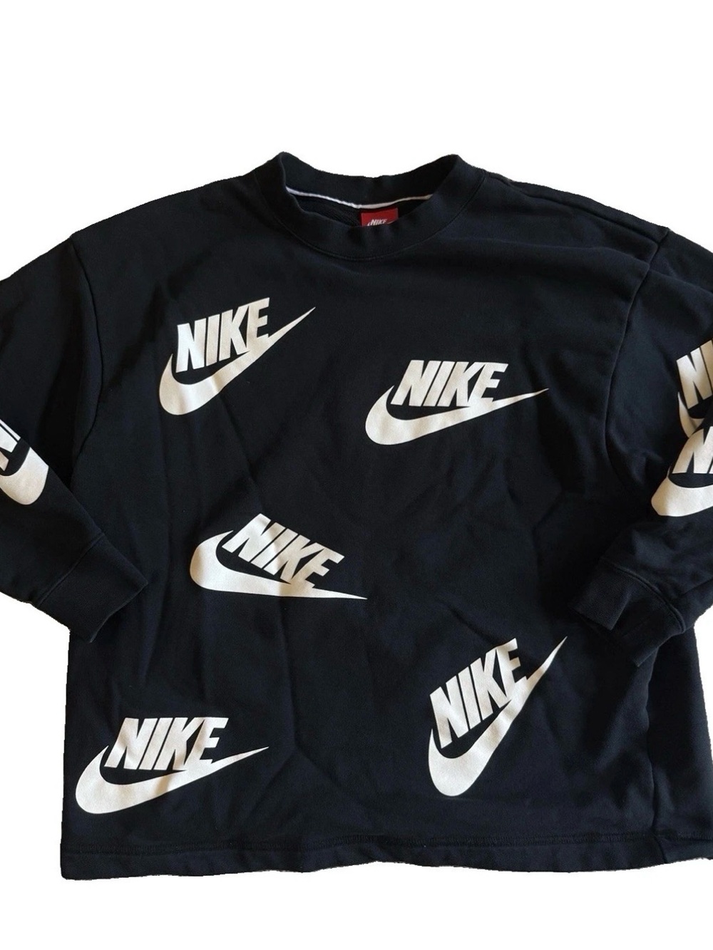Nike Spellout Multi Logo Crew Neck Sweatshirts Women’s Size Medium Black White